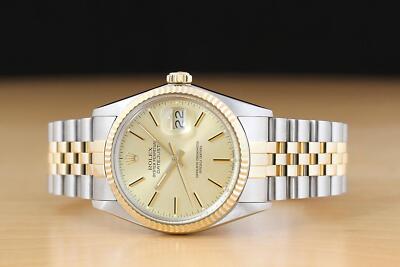 ROLEX MENS DATEJUST 16013 18K YELLOW GOLD STEEL CHAMPAGNE DIAL TWO