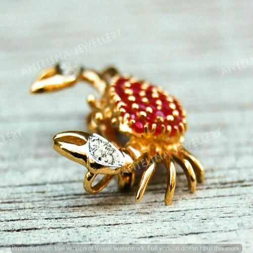 2.00 Ct Round Cut Ruby & Diamond Crab Brooch & Pendant In 14K Yellow Gold Finish - Picture 2 of 6