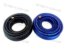25 ft 4 Gauge AWG 12.5' BLACK / 12.5' BLUE Power Ground Wire Sky High Car Audio