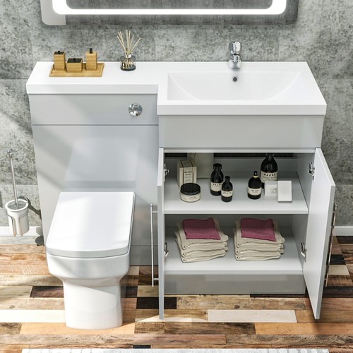 Bathroom Vanity Unit Sink Right Hand Basin Grey Storage Cabinet with WC Toilet - Picture 3 of 10