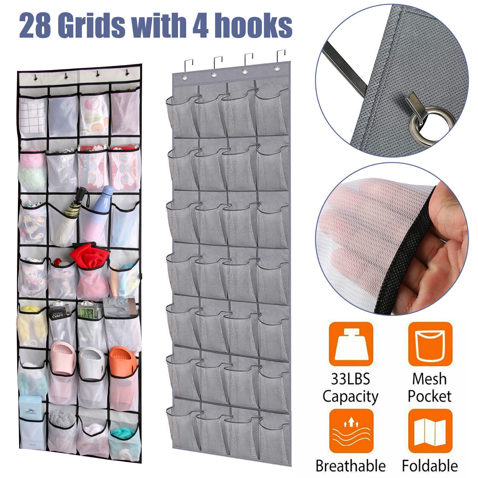 Over The Door 28 Pocket Shoe Organizer Hanging Storage Bag for Closet