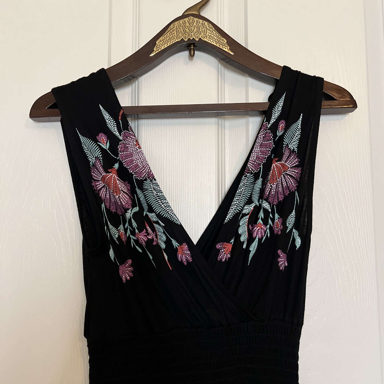 Lascana Maxi Dress NWT Black Turquoise Purple Elastic Waist Small Boho Tassels-image