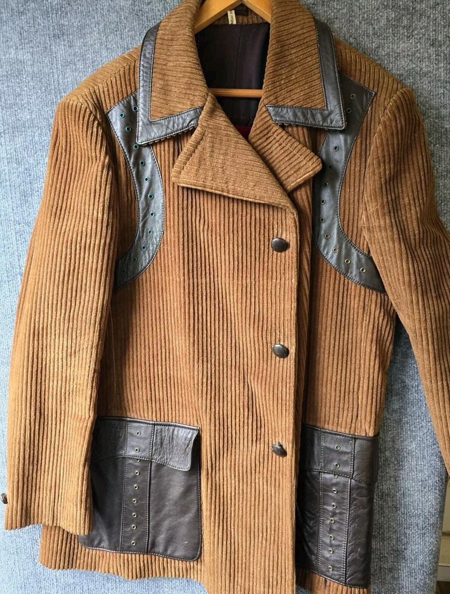 Vintage 70s Martin Bernard Brown Corduroy Mid Length Coat Jacket
