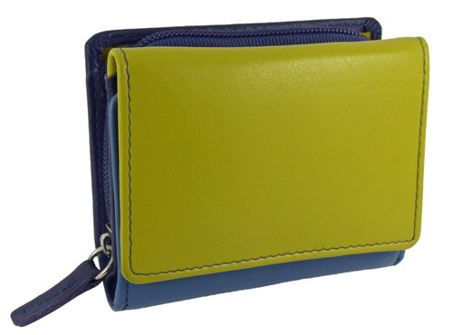 Womens Small Compact Trifold Real Leather Purse Multicoloured RFID Protected - Picture 2 of 9