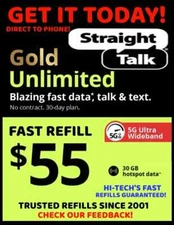 Straight Talk $55 ✅ Unlimited REFILL Plan 30 Day ▶ GET IT NOW TODAY!!