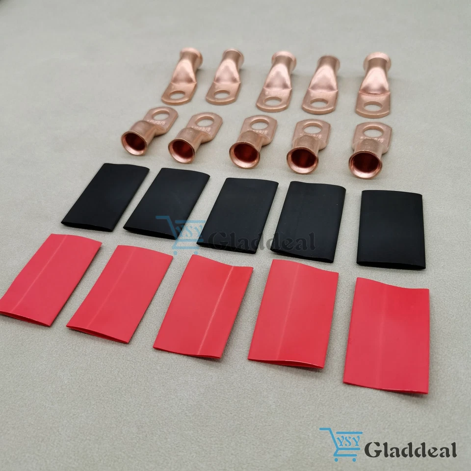 20PCS 1/0 AWG Gauge Copper Lugs W/ BLACK & RED Heat Shrink Ring Terminals Wire - Image 3 of 4