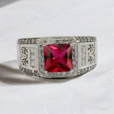 Ruby Emerald Cut Gemstone With 925 Sterling Silver Ring For Men's A81