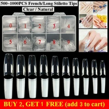 500 Pcs Coffin False Nails Tips Long Half French Nails Natural Transparent
