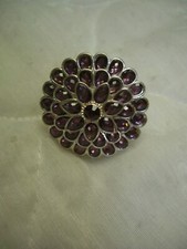 Fancy Purple Crystals 1.5" Round Flower Shaped Cocktail Ring Stretchy Ring