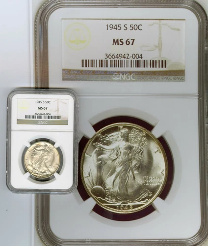 1945 S WALKING LIBERTY 50c Silver Coin:NGC MS-67!