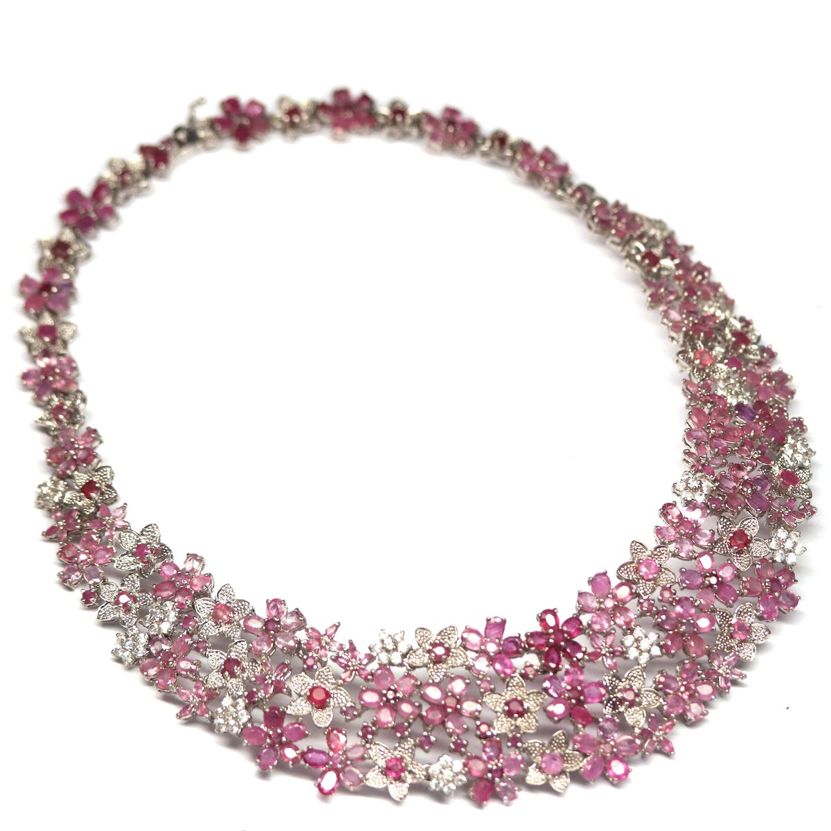 Heated Pink Sapphire & White Zircon Necklace Silver 925