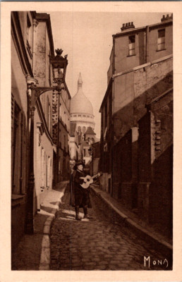 Vintage Postcard Montmartre Paris France Rue Saint Rustique Sacre Coeur View