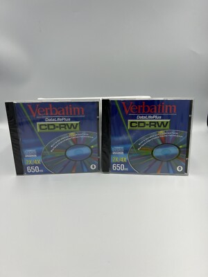 Verbatim CD-RW Data Life Plus 2X/4X 650 MB Lot of 2 New in Package