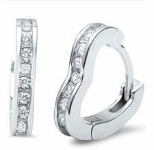 petite heart shaped .925 Stamped Sterling Silver Hoop Huggie Earrings 