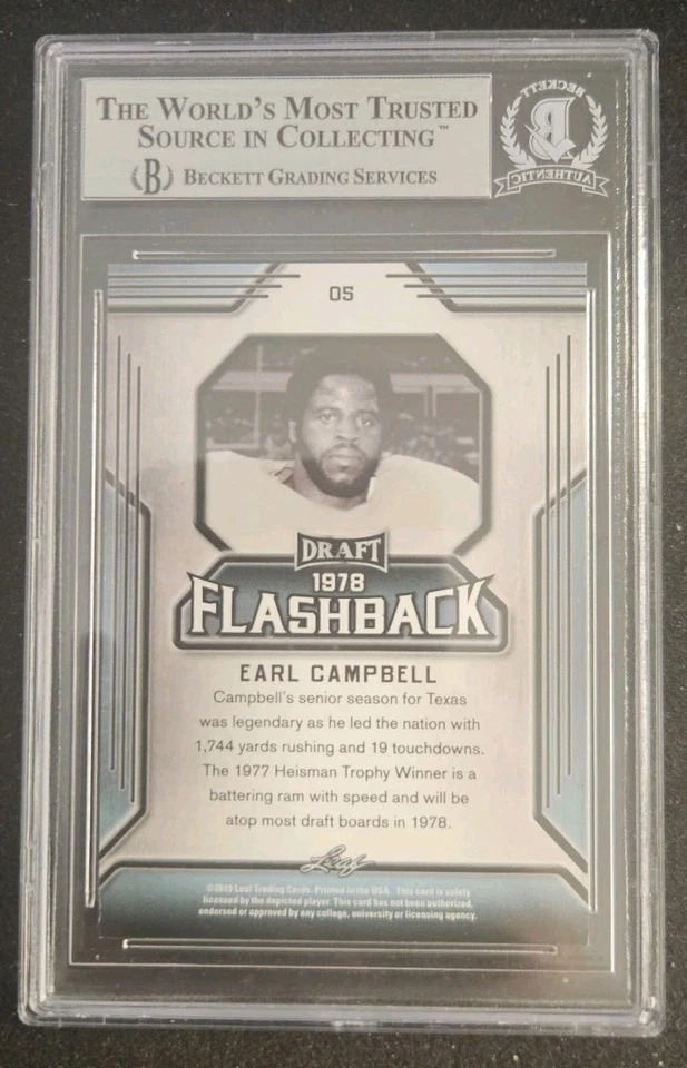 2019 Leaf Draft #5 Earl Campbell Autographed Card BGS Authentic - Image 2 of 2