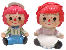 VTG Lefton Raggedy Ann  Andy Night Accent Lamp Pair 6" Porcelain Nursery