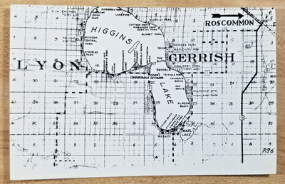 Roscommon Michigan Plat Map Higgins Lake Map Lyon Gerrish Postcard Unposted