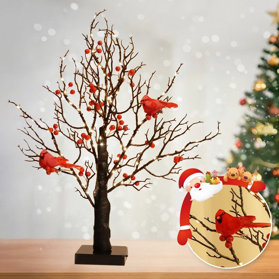 Christmas Vintage Glowing Tree w/ Cardinals,Aparntetit LED Glow Tree 21'' Gift - Image 3 of 4