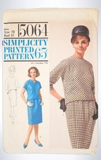 Misses Two Piece Dress Sz 10 Bust 31 Simplicity 5064 Vintage 1963 Sewing Pattern