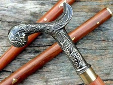 Antique Brass Designer Derby Head Handle Vintage Wooden Walking Stick Cane Gift