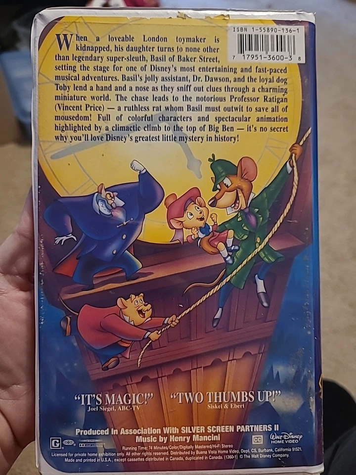 The Adventures of the Great Mouse Detective (VHS, 1992) Black Diamond  - Image 2 of 3