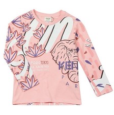 Kenzo Kids Pink Long Sleeve Cotton T-Shirt 6A Karissa With Logo Front And Back