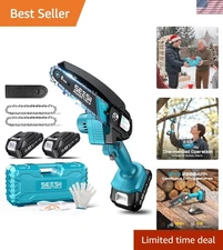 Mini Chainsaw for One-Handed Use - Includes 2 Batteries and Full Maintenance Kit