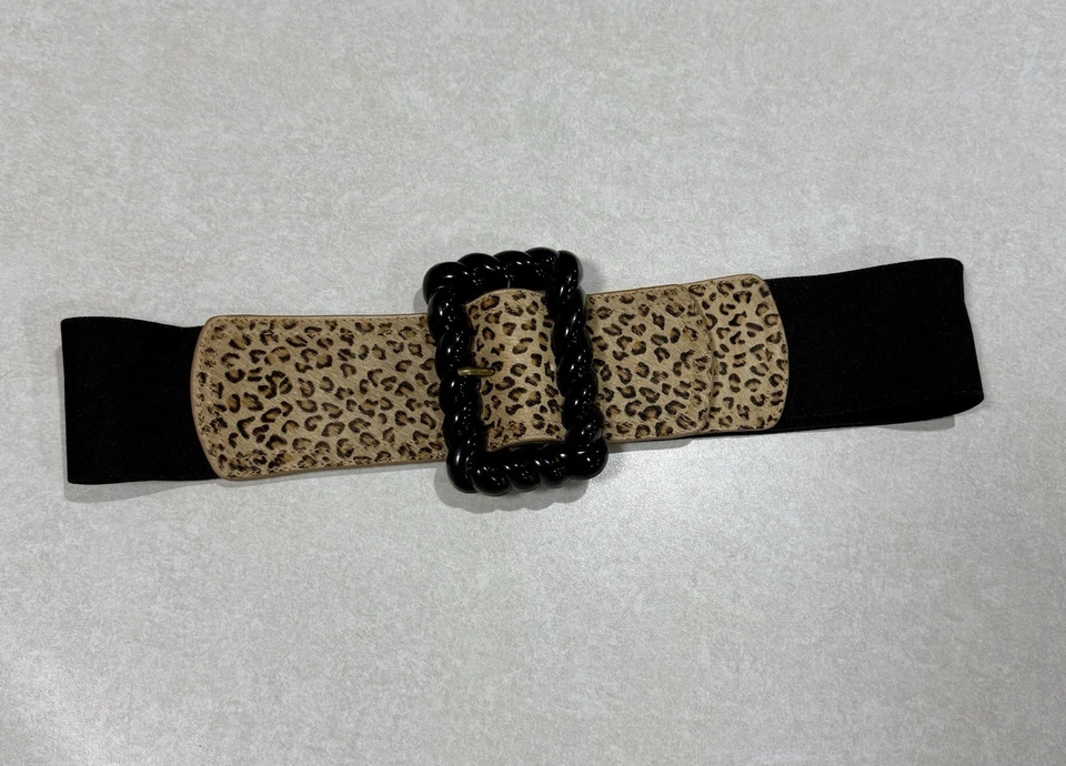 Betsey Johnson Leopard Print Belt with Black Buckle Trim Genuine Leather Sz ML - Image 2 of 4