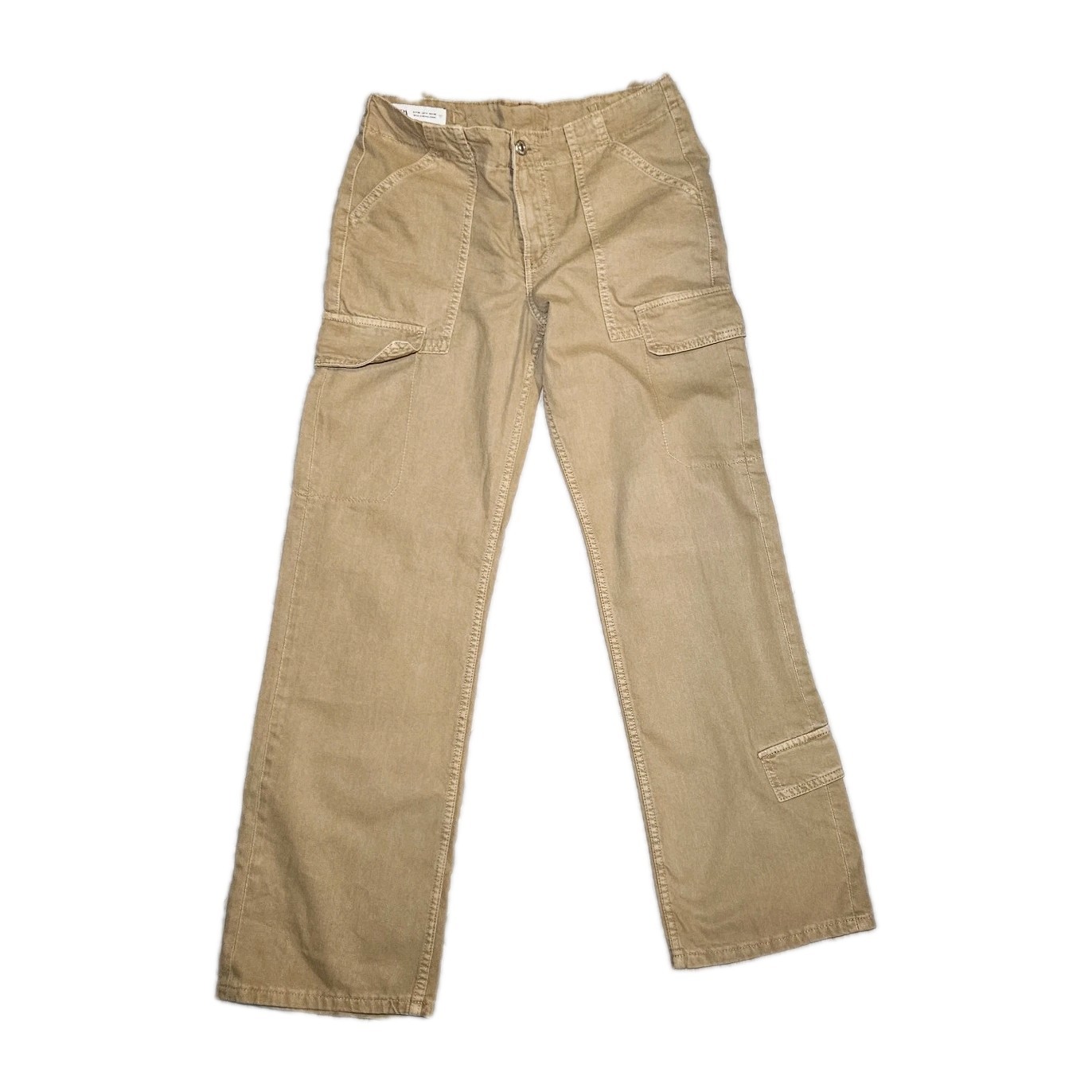 Zara Women's Pants Beige Size 4 Cargo Mid Rise Straight 100% Cotton