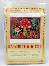 Latch Hook Kit Rug DIY Handcrafts Kids Adults Pre-Printed Mushrooms 52x38 CM NEW