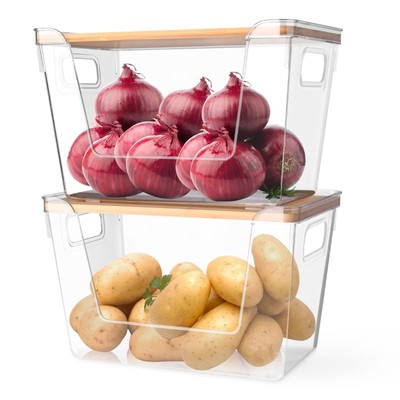 2 Pack Pantry Organizers Storage for Kitchen, Storage Bins with Lids, Large C...