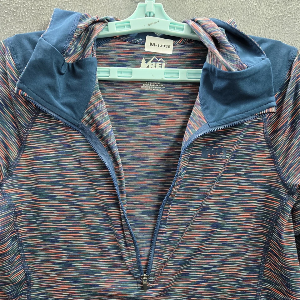 REI Co-Op 女式上衣 L 蓝色几何连帽运动服标志长袖 — 第 4/4 张图片