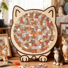 Wooden Cat Shaped Jigsaw Puzzle 135 Pieces Morandi Colour Animal Puzzle Gift