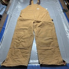 VTG Carhartt Quilted Lined Insulated Bibs Overalls Mens Size 42x30 Brown R02 USA