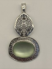 Wearable Art by Roman RMN Silver Tone Frosted Light Green Pendant Filigree 3.5