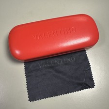 Valentino Red Eyeglasses Hard Case Leather Clamshell Cleaning Cloth 6"X2.5"