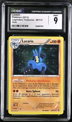 (Pop 11) Pokemon Legendary Treasures Lucario 80/113 Holo Rare CGC 9 MINT