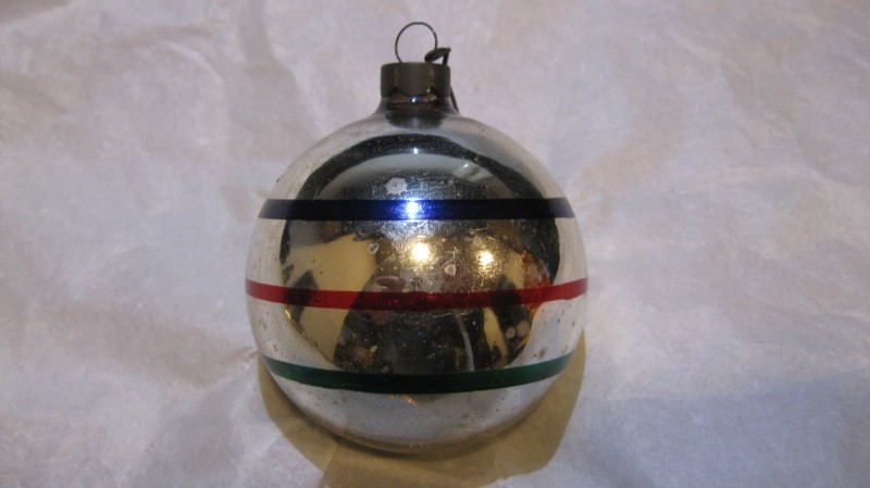 Vintage Christmas War Era Premier Glass Works Large Ball  Stripe Ornament