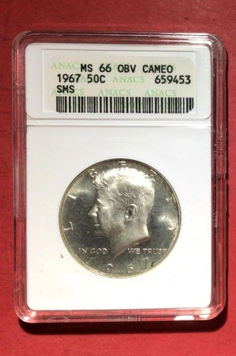 1967 US Kennedy SILVER Half Dollar! SMS! ANACS Certified MS66 Cameo! Beauty!