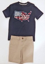Boys Old Navy Khaki Shorts and Gymboree Navy Blue Tee Sz 4T VGUC