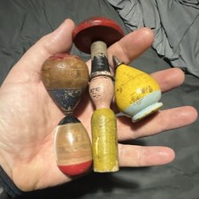 Vtg Antique Wooden Spinning Peg Tops Lot Pocket Peg Doll 1976 Hasbro Weeble