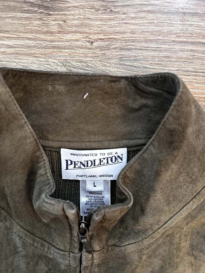 Chaqueta Pendleton de cuero de lana merino para mujer talla L cárdigan verde con cremallera Foto 2 de 4