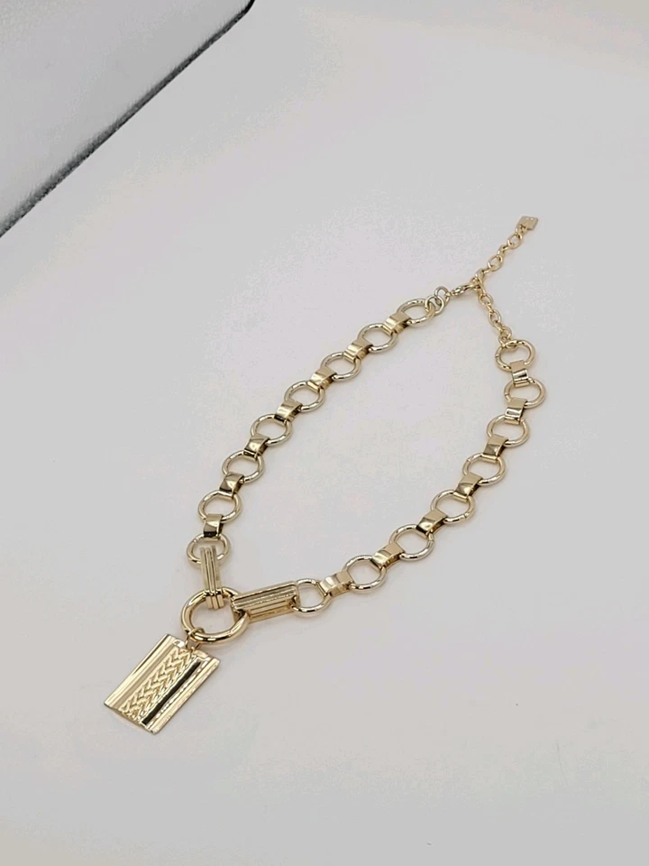 Moderno Dannijo Elisse Grueso Chapado en Oro Distintivo Collar Colgante Trigo 19" Usado en Excelente Condición Foto 2 de 4