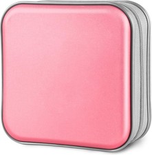 CD Case, 40 Capacity CD/DVD Case Holders Wallet Hard Plastic DVD Light Pink
