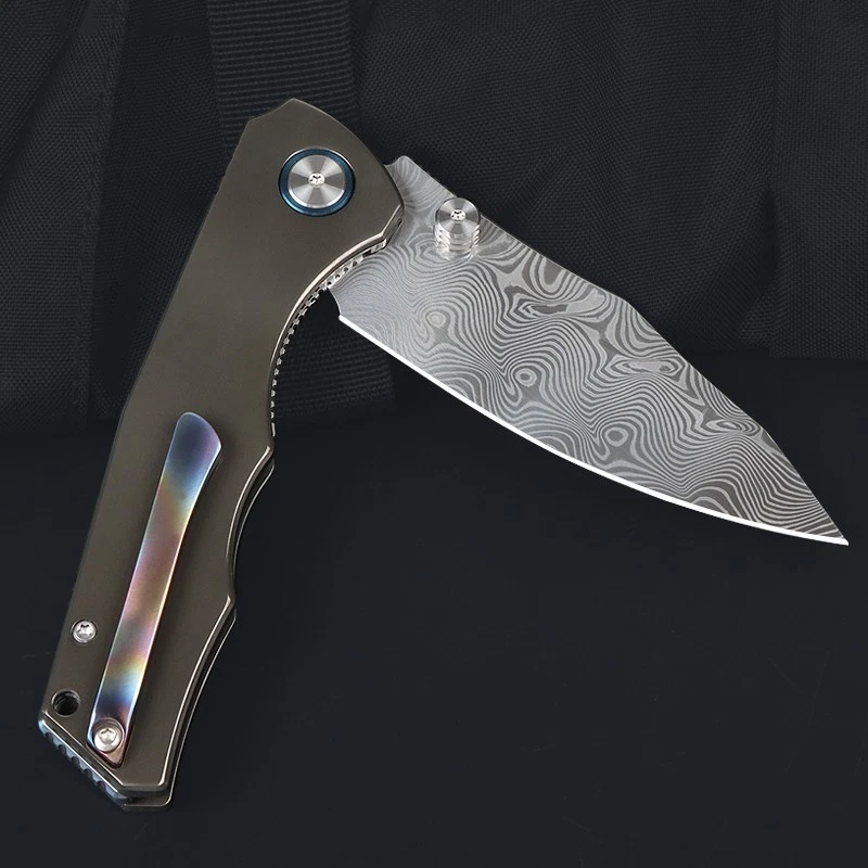 Top Quality Zirconium Handle Powder Damascus Steel Blade Pocket Knife Collection - Image 2 of 4