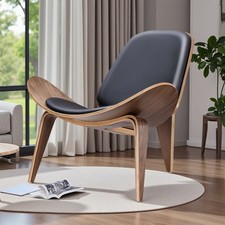 Mid-Century Modern Vintage Shell Chair Lobby Lounge Accent Chair Decor Walnut