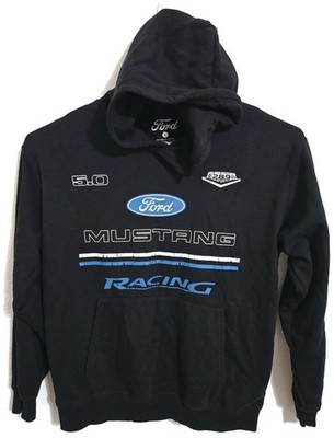 Ford Hoodie Mens Large Black Mustang Racing Graphic Pullover Fleece 5.0 289