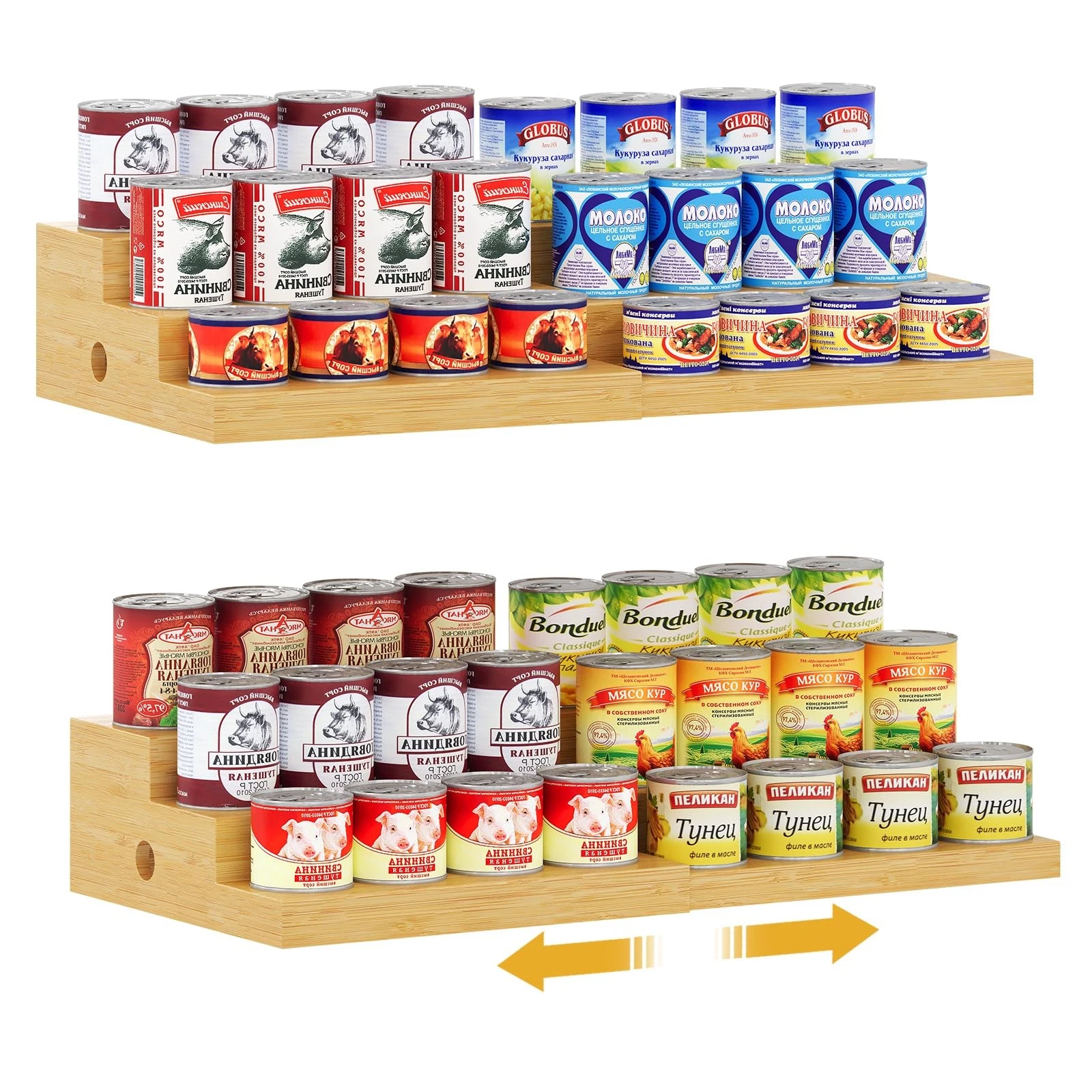 2-Pack Expandable Can Rack Organizer for Pantry Display, 3-Tier Adjustable Ca...