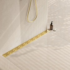 36-in Brushed Brass Rectangular Linear Shower Drain with Brick Pattern Grate,...
