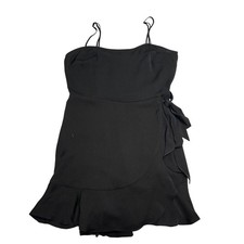 Express Womens Black Faux Wrap Ruffle Mini Dress Smocked Back Size L
